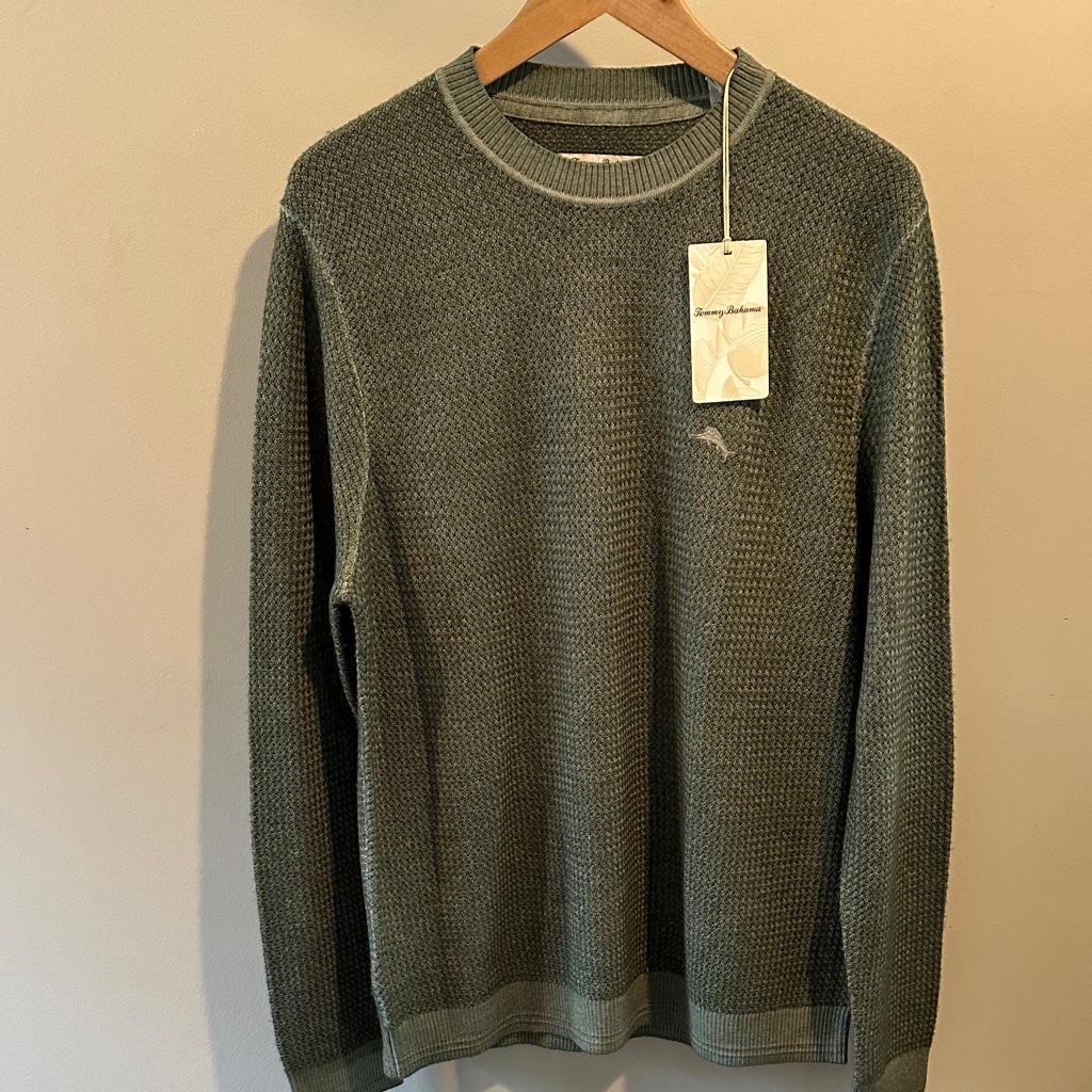 Tommy Bahama Medium Palm Moss Green Marlin Crewneck Merino Wool Knit Sweater